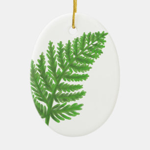 Elegant grönt vattenfärgen Ferns woodland lövs Julgransprydnad Keramik