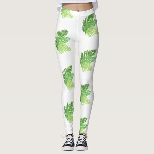 Elegant grönt vattenfärgen Ferns woodland lövs Leggings (Framsida)
