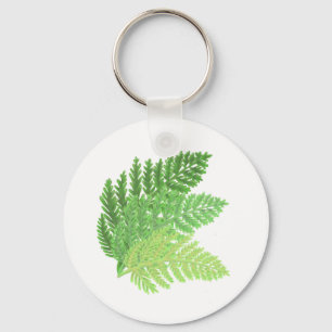 Elegant grönt vattenfärgen Ferns woodland lövs Nyckelring