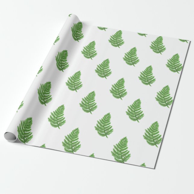 Elegant grönt vattenfärgen Ferns woodland lövs Presentpapper (Utrullad)