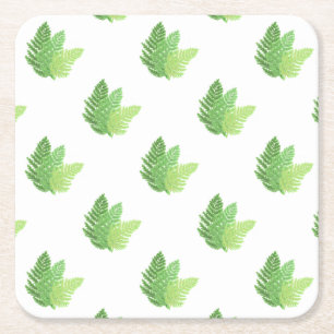 Elegant grönt vattenfärgen Ferns woodland lövs Underlägg Papper Kvadrat