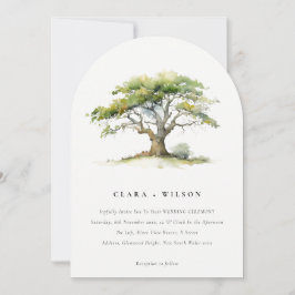 Elegant Grönt Vattenfärgen Oak Träd Bröllop Inbjudningar