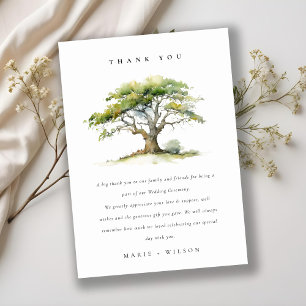 Elegant Grönt Vattenfärgen Oak Träd Bröllop Tack Kort