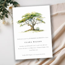 Elegant Grönt Vattenfärgen Oak Träd födelsedag