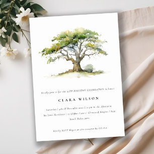 Elegant Grönt Vattenfärgen Oak Träd födelsedag Inbjudningar