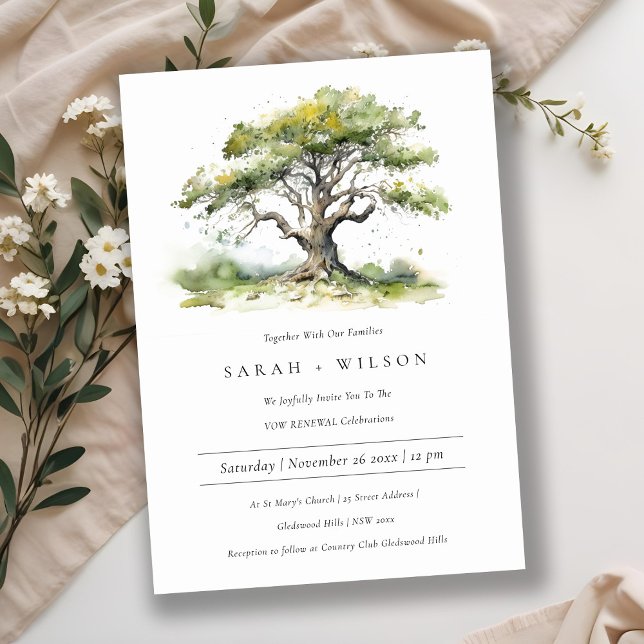Elegant Grönt Vattenfärgen Oak Träd Vow Renewal Inbjudningar (Skapare uppladdad)
