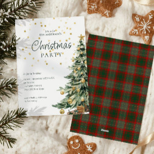 Elegant Grönt Vattenfärgen Träd jul Party i Julkort