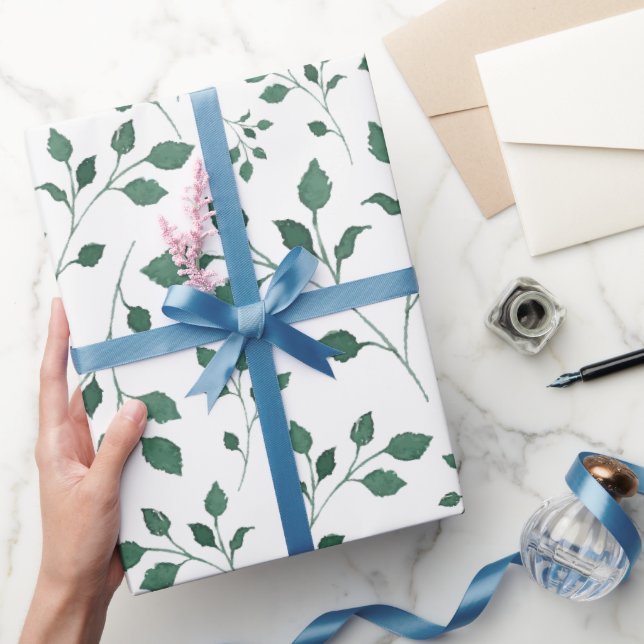 Elegant Grönt Vattenfärgning Foliage Mönster Presentpapper (Gifting)