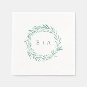 Elegant Grönt Vattenfärgning Utandning Monogram Br Pappersservett