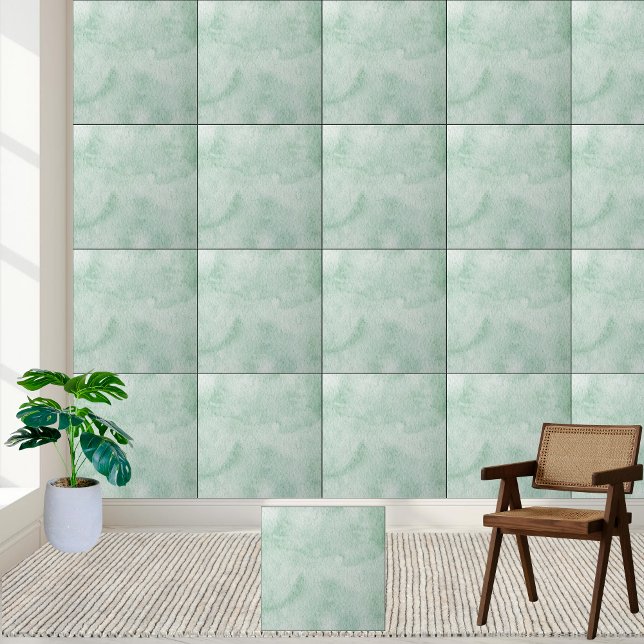 Elegant Grönt Vattenfärgsbricka i keramiskt Strukt Kakelplatta (Elegant Green Watercolor Texture Ceramic Tile)
