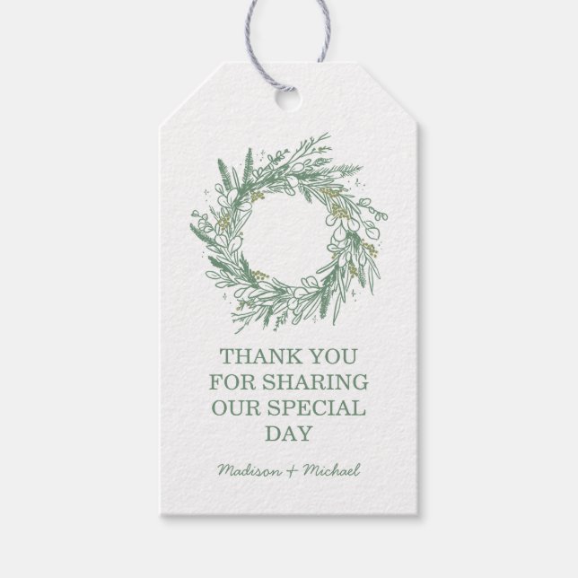 Elegant Grönt Vinter Botaniskt andetag Bröllop Presentetikett (Framsidan)