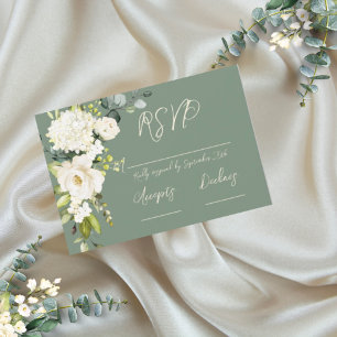 Elegant Grönt Vit Blommigt OSA kort
