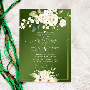 Elegant grönt vita blommor bröllop inbjudningar