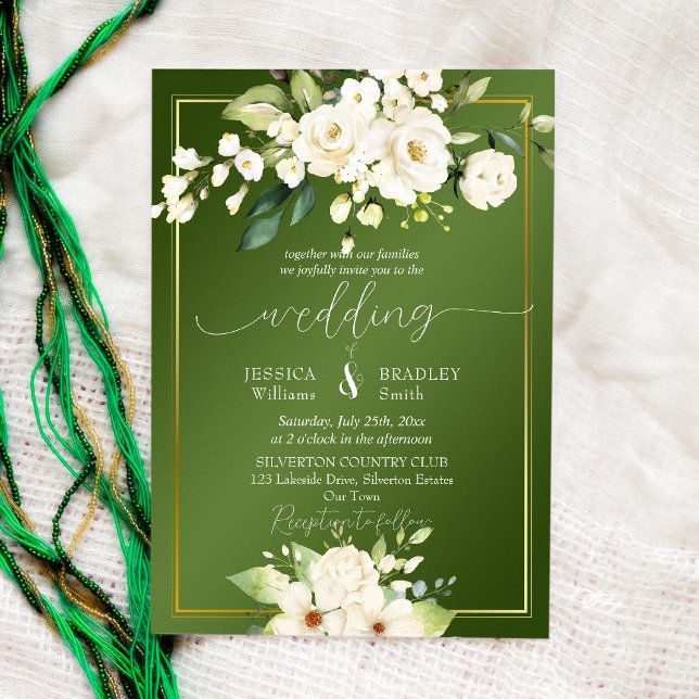 Elegant grönt vita blommor bröllop inbjudningar (Skapare uppladdad)