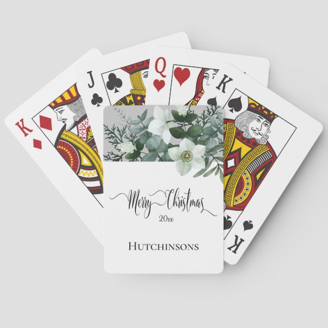 Elegant Grönt Vita vinter-Blommigten God jul Casinokort (Baksidan)