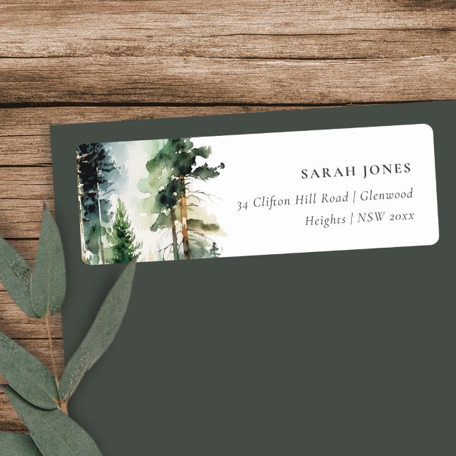 Elegant Grönt Watercolor Woodland Forest Adress Returadress Etikett (Skapare uppladdad)