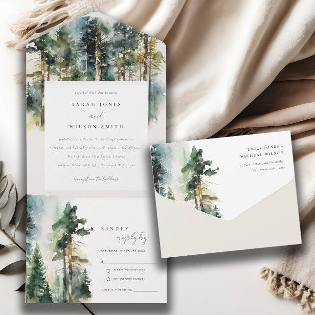 Elegant Grönt Watercolor Woodland Forest Bröllop (Skapare uppladdad)