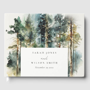 Elegant Grönt Watercolor Woodland Forest Bröllop Gästböcker