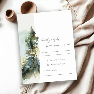 Elegant Grönt Watercolor Woodland Forest Bröllop OSA Kort