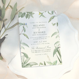 Elegant Grönt & White Botanical Löv Bröllop Magnetisk Inbjudningskort