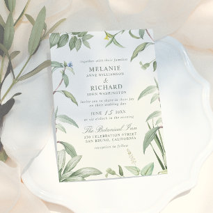 Elegant Grönt & White Botanical Löv Bröllop Magnetisk Inbjudningskort