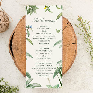 Elegant Grönt & White Botanical Löv Bröllop Program