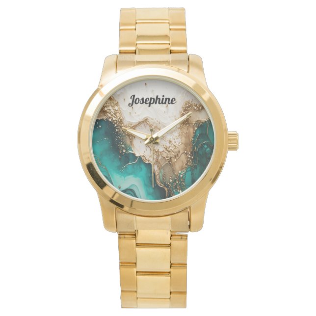 Elegant Grönt White Glitter Snyggt Anpassa Armbandsur (Framsida)