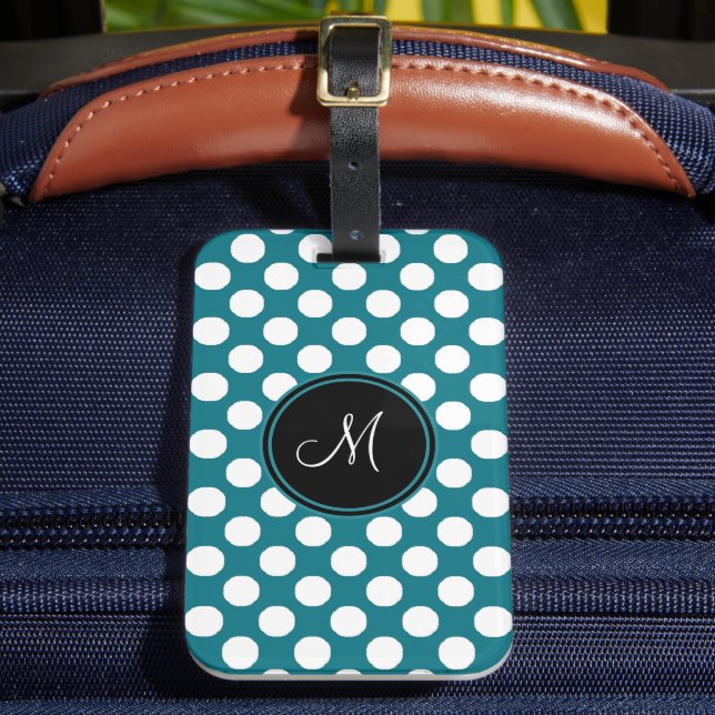 Elegant Grönt White Polka Dot Monogram Mönster Bagagebricka (Framsida Insitu 2)