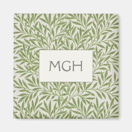 Elegant Grönt Willow Löv Monogram Magnet