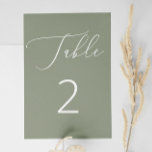 Elegant: Grönten Rustic Bröllop Bordsnummer<br><div class="desc">Skapa en lugnande, naturinspirerad atmosfär vid mottagningen med det här bordsnumret för elegantens grönt. Bakgrunden till den nedsmutsade grönten ger en mjuk, organisk känsla, medan det minimalistiska, vita manuset tillför en del modern sofistikering. Perfekt för trädgårdsbröllop, rusningsplatser eller boho inspirerade till evenemang. Bordsnumret är både praktiskt och snyggt. Oavsett om...</div>