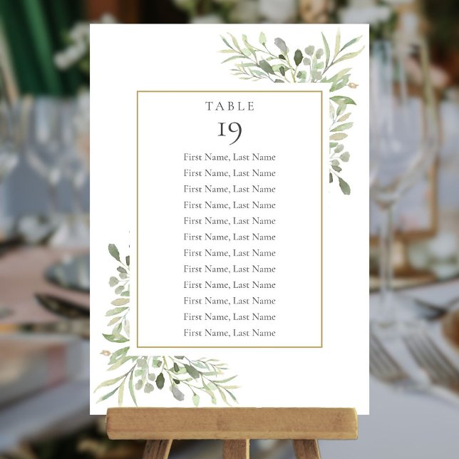 Elegant Grönyta Sittplatskarta Bordnummer Inbjudningar (Elegant Greenery Seating Chart Table Number)