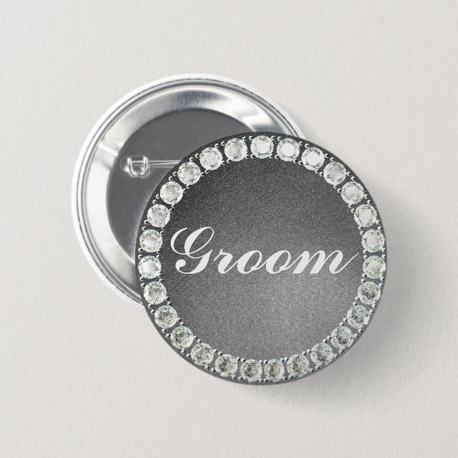 Elegant Groom silver glitter Knapp (Framsida & baksida)