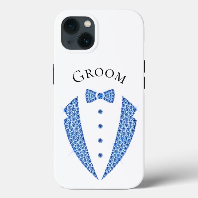 Elegant Groom Tuxedo Bllue Typography Bröllop (Baksida)