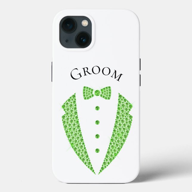 Elegant Groom Tuxedo Grönt Typography Bröllop (Baksida)