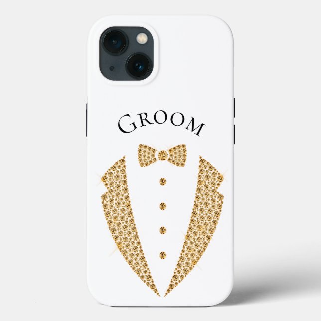 Elegant Groom Tuxedo Guld Typography Bröllop (Baksida)