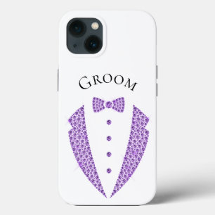 Elegant Groom Tuxedo Lila Typography Bröllop