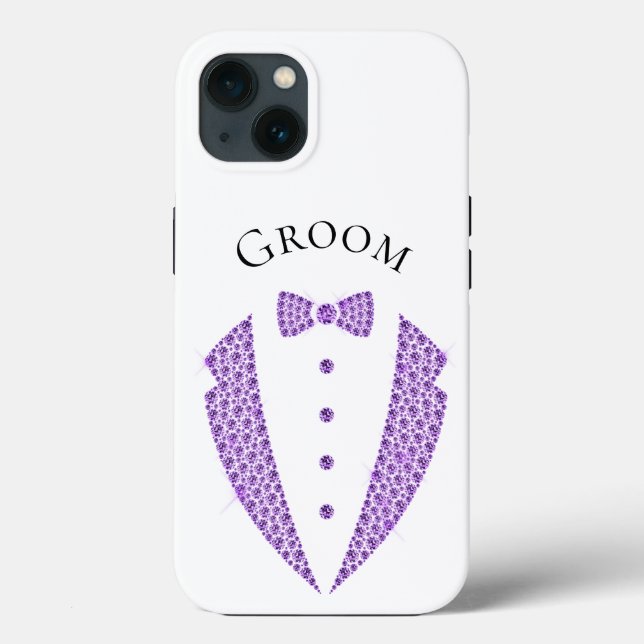 Elegant Groom Tuxedo Lila Typography Bröllop (Baksida)