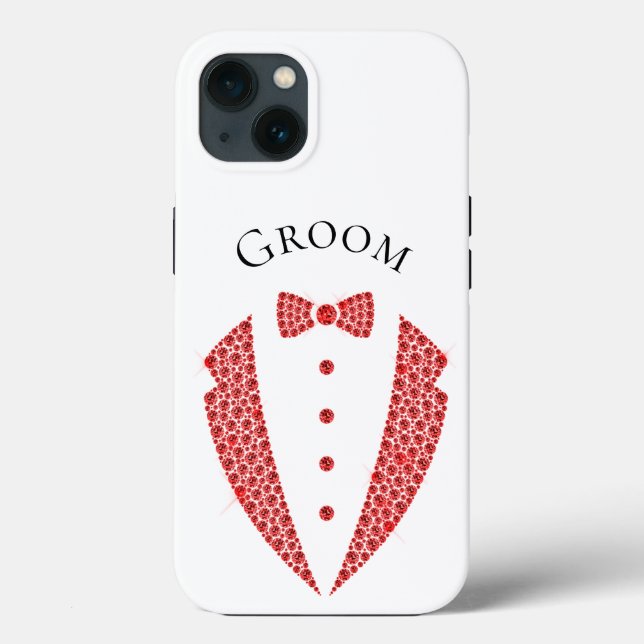Elegant Groom Tuxedo Red WhiteTypography Bröllop (Baksida)