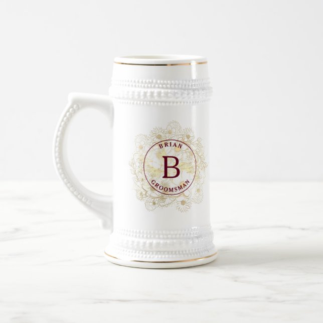Elegant Groomsman Monogram Beer Stein Sejdel (Vänster)