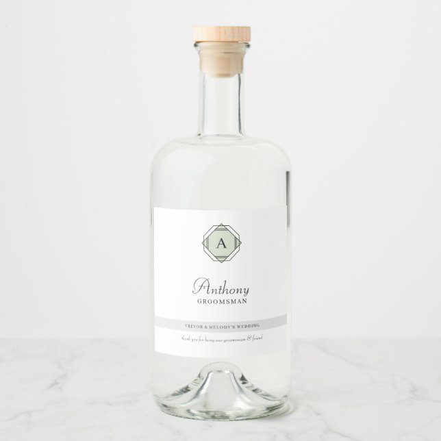 Elegant Groomsman Monogram Spritflaskor Etikett (Framsida)