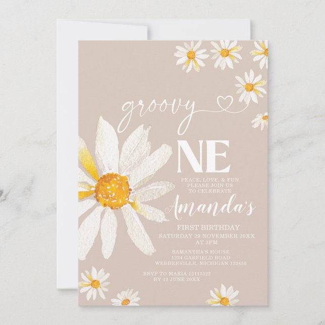 Elegant Groovy Daisy Flowers en Birthday Boho Inbjudningar (Framsida)