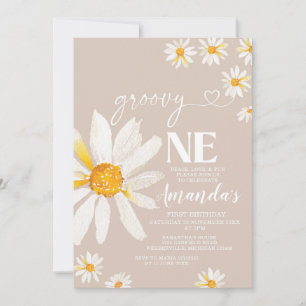 Elegant Groovy Daisy Flowers en Birthday Boho Inbjudningar