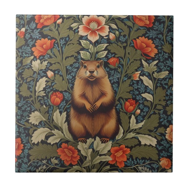 Elegant Groundhog William Morris Inspired Kakelplatta (Framsidan)