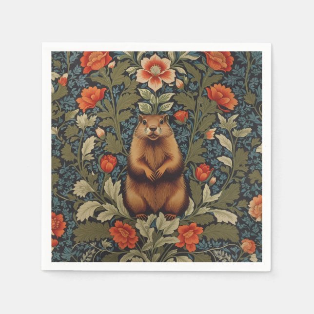 Elegant Groundhog William Morris Inspired Pappersservett (Framsidan)