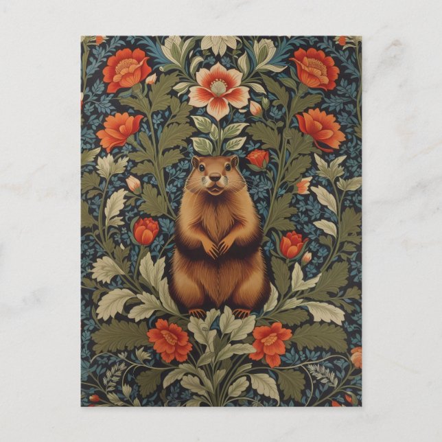 Elegant Groundhog William Morris Inspired Vykort (Framsida)