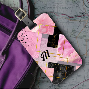 Elegant, grov faux Glitter rosa svart geometri Bagagebricka