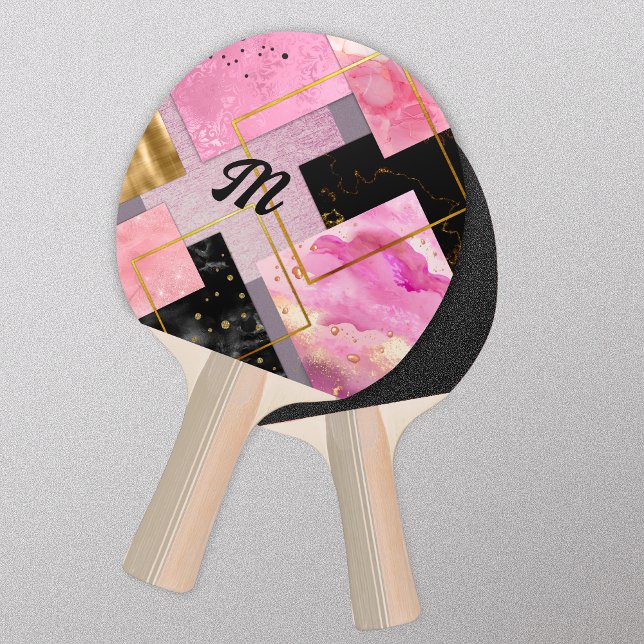 Elegant, grov faux Glitter rosa svart geometri Pingisracket (Skapare uppladdad)