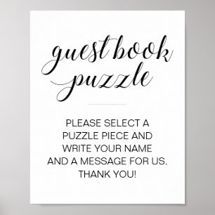 Elegant Guest Bok Puzzle Bröllop Sign Poster