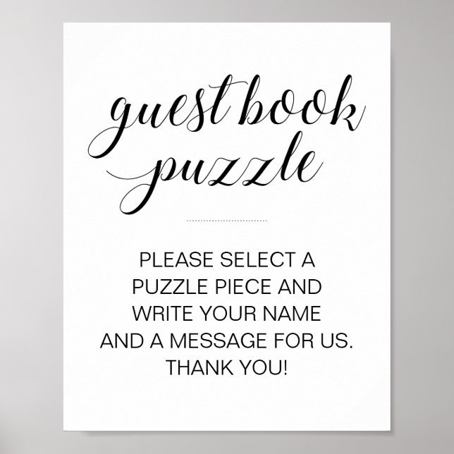 Elegant Guest Bok Puzzle Bröllop Sign Poster (Framsidan)
