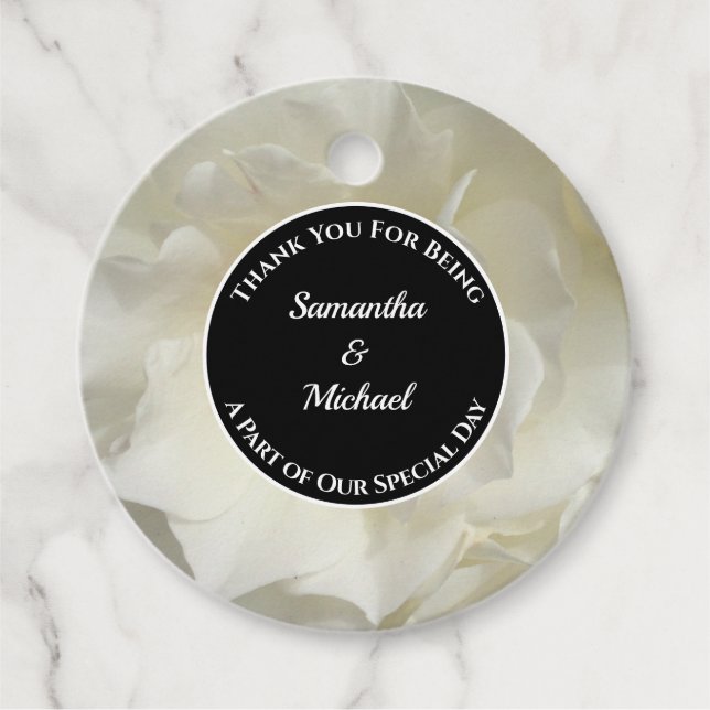 Elegant Guest Tack Photo Bröllop Gåvor Etiketter (Framsida)